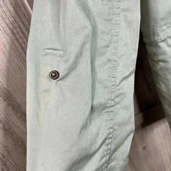 Peruvian Connection Jacket Sz L Wind Sage Green Cotton Spring Stains - Picture 7 of 12
